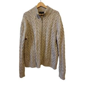 Banana Republic Full Zip Cable Knit Sweater Size L Beige Wool Fisherman Old $